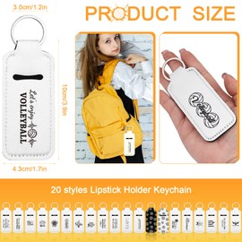 Haiabei 20Pcs Volleyball Lipstick Holder Keychains Bulk Volleyball Lipstick Balm Holder Keychain Clip-on Lipstick Sleeve Pouch Volleyball Portable Wristlet Keychain Lanyard