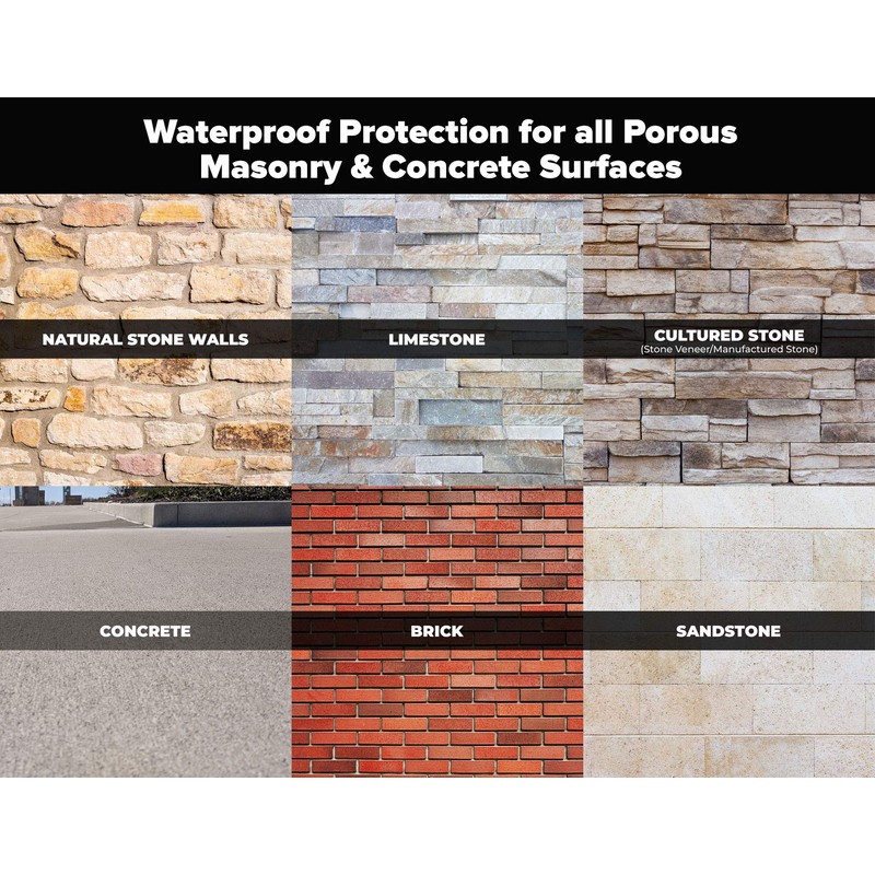 Brick, Stone & Concrete Sealer - Transparent Waterproof Masonry Sealer