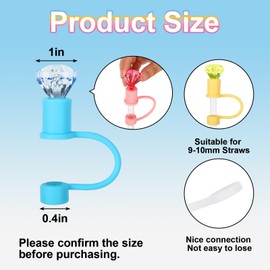 Whaline 6Pcs Diamond Straw Cover 6 Colors Silicone Reusable Straw Topper Shining Colorful Straw Caps 10mm/0.4In Straw Lids Protectors for 30/40 OZ Tumbler Cups Accessories