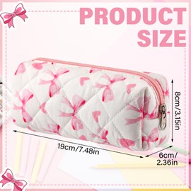 Sherr Coquette Bow Pencil Case Pink Bow Cute Pencil Pouch Soft Cotton Storage Bag Aesthetic Pattern Gift Makeup Pouch Cosmetic Travel Bag for Women