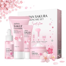 Sakura Skincare Set, Skin Care for Teenage Girls and Women, Gentle and Glow Skin Beauty Gift Set, 4-Piece Face Care Set - Cleansing Face Cream Serum Eye Serum for Daily Skincare