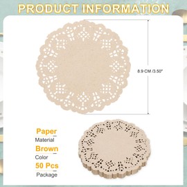 sourcing map 50pcs Paper Doilies, 3.5 Inch Lace Paper Doilies, Disposable Paper Placemats for Cakes Table Plate Crafts Party Weddings Tableware Brown