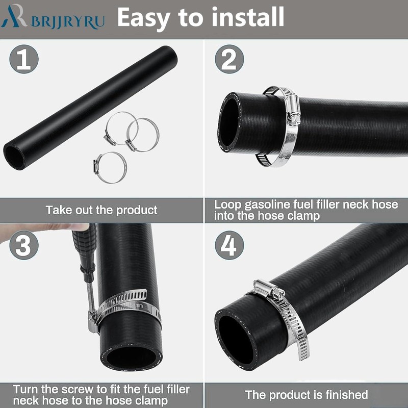 2" ID Gasoline Fuel Filler Neck Hose with 4 Clamps