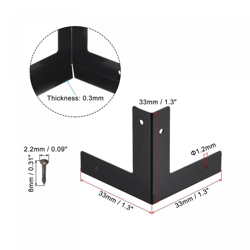 sourcing map 33x33x33mm Metal Box Corner Protectors Edge Guard Black