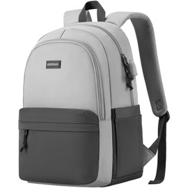 KROSIAS School Backpack for Teens Girls, Cute Student Bookbag Large 15.6 Inch Laptop Bag Aesthetic College Backpacks for Women High School Travel (Dark Grey & Light Grey)