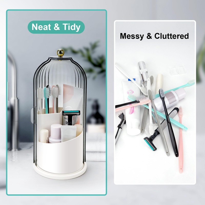 QIYVLOS Toothbrush Holders with Sliding Lid, Rotating 3 Slots Bathroom