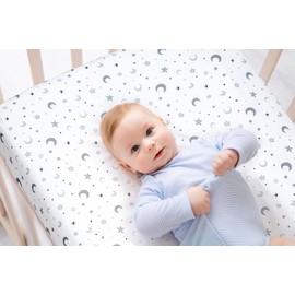 4 Pack Star and Moon Neutral Unisex Fitted Baby Sheets Set for Baby Boys or Girls (Crib Sheets)
