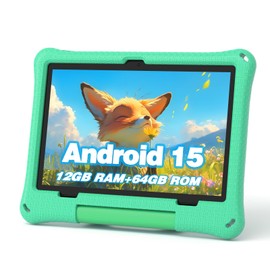 Kids Tablet, 10.1 Inch Android 15 Tablet for Kids, 12GB+64GB, Octa-Core, 6000mAh Battery, WiFi 6, Pre-Installed Kids Apps, Parental Control, with EVA Protective Case – Ideal Gift for Toddler (Green)