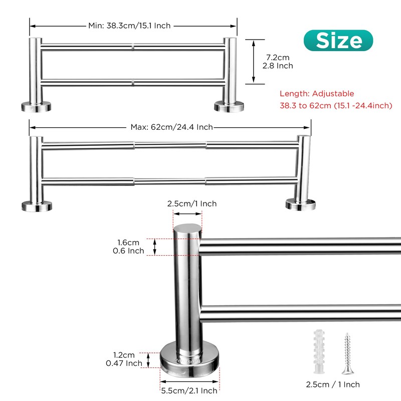 Retractable Towel Bar Flat Double Rod Bathroom Hand Towel Holder