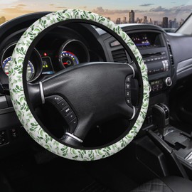 SISROW Green Leaf Steering Wheel Covers Palm Fern Leaves Foliage Branch Universal Steering Wheel Cover for Women Men Car Accessories Elastic Stretch Steering Wheel Cover for Truck Auto Suvs
