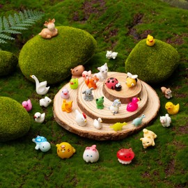 Baiinjiene 42 Pcs Mini Resin Animals Dollhouse,Fairy House Garden,Micro Landscaping