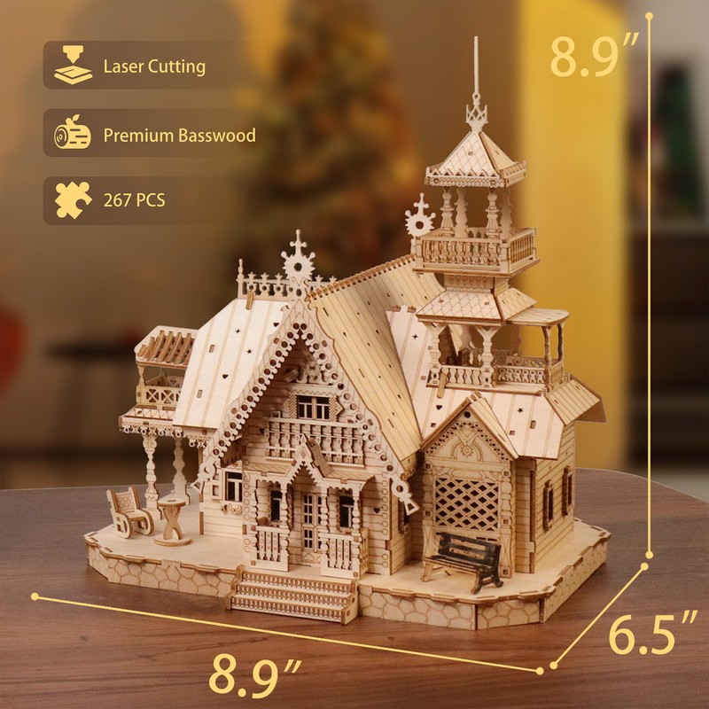 KWASVLYA Vintage Villa 3D Wooden Puzzle,3D Puzzles for Adults and