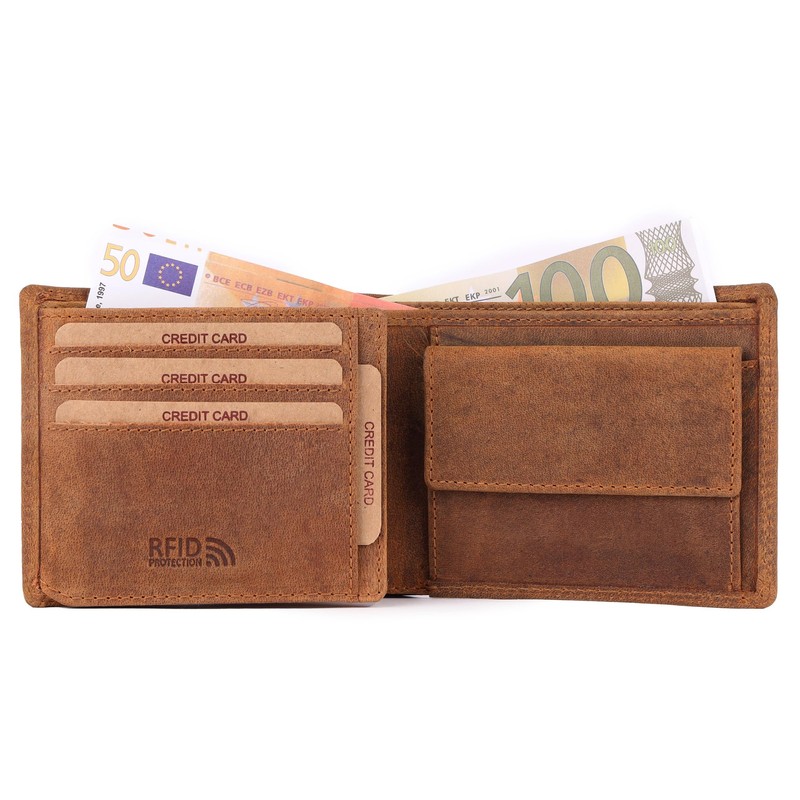 Benthill Men's Genuine Leather Wallet with RFID Protection, Brown -