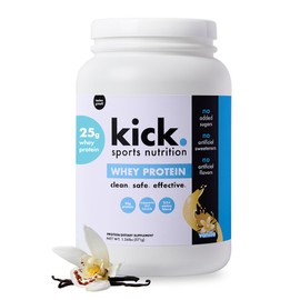 Kick Whey Protein Powder, Vanilla Flavor, 25 G Protein, Gluten Free Workout Supplement With Amino Acids to Support Fitness Goals & Digestive Wellness, No Added Sugar, No Artificial Flavor, 16 Servings