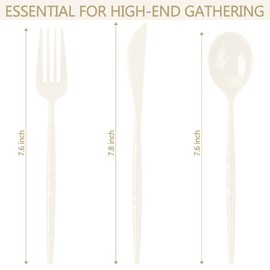 LIYH 150 Pcs Ivory Plastic Cutlery Sets - Ivory Plastic Silverware Heavyduty, Disposable Utensil Sets, 50 of Each Forks, Knives & Spoons Flatware Set for Party Birthday
