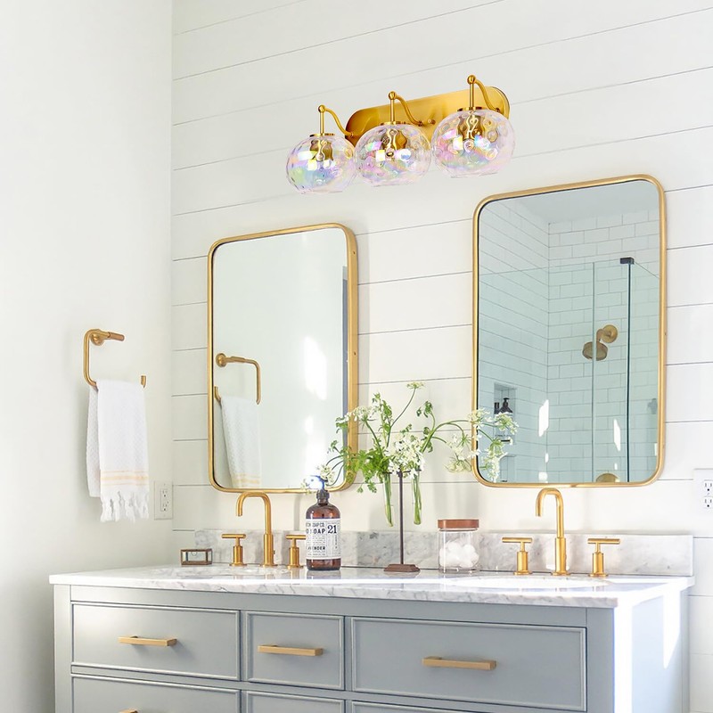 Wrlmfy 23" Brushed Gold Vanity Light Stained Hammered Glass Wall