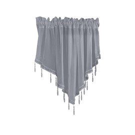 YAHFETDY Beaded Sheer Windows Valance, Rod Pocket Scalloped Curtain Valance Sheer Lace Panels with Hanging Crystal Beads for Farmhouse Kitchen Bedroom Window Treatments Drape Decor 1pc