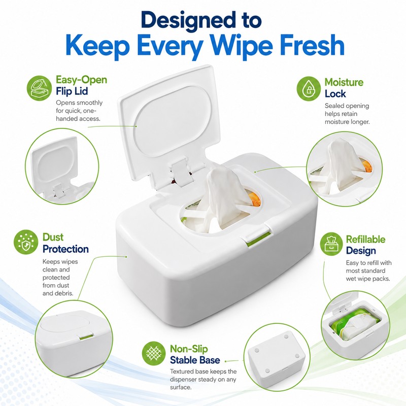 Portable Wet Wipes Dispenser for Home Organization – Refillable Plastic