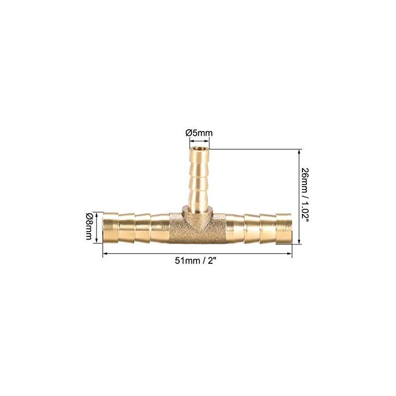 sourcing map Tee Brass Barb Fitting Reducer 3 Way, Fit
