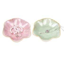 Nideen Set of 2 Ceramic Jewellery Trays, Jewellery Plates for Rings, Earrings, Bowls, Decorative Key Bowls (Pink, Light Green)