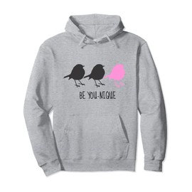 Tween Girl Gift Be You-Nique and Show Your Style Pink Bird Pullover Hoodie, gray