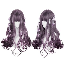 CHC FAIRY 70cm Japanese Harajuku Pretty Kawaii Lolita Sweet Long Curly Synthetic Hair Cosplay Costume Wigs (Purple)