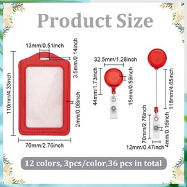 CUTHOLLOW 36 Sets Retractable Badge Holder Heavy Duty with Reel & Clip, Waterproof Multicolor PU Leather Vertical ID Name Card Holder for Women Men Nurse Teacher Worker Company Hospital Exhibition