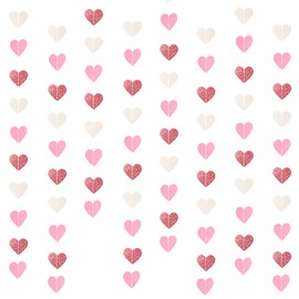 FOIMAS 52.4ft Heart Garland Streamer Pink Hanging Paper Garland Banner for Valentine's Day Bridal Shower Wedding Party Decoration
