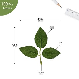 Vignor 100 Pcs Artificial Flowers Green Leaf Bulk Faux Greenery Silk Fake Rose Leaves Bouquet Garland Wreath Floral Arrangement Supplie DIY Craft (1 Stem with 3 Medium-Leaf Green)