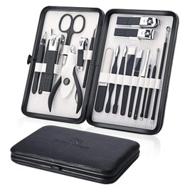 Keiby Citom Manicure Set Nail Set Nail Clipper Kit Professional - Stainless Steel Pedicure Set Nail Grooming Kit of 18pcs with Case for Travel (Black)