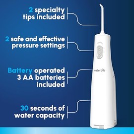 Waterpik - Limpiador de agua inalámbrico, funciona con pilas y portátil para viajes y hogar, Cordless Express aceptado por la ADA, blanco...
