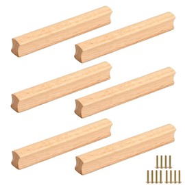 NUWIQ Pack of 6 Wooden Furniture Handles, Solid Wood Drawer Handles Wood with Screws, Hole Spacing 128 mm, for Cabinets, Bathrooms, Offices and Kitchens