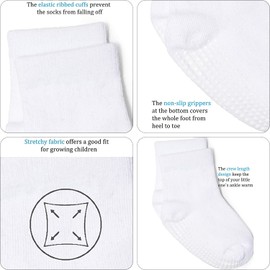 YANWANG 12 Pairs Toddler Boys Non-Slip Socks Cute Cotton with Handles Baby Boys Girls Non-Slip Socks, 8#white