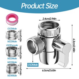 3-Way Diverter Valve, 3-Way Tap Diverter Valve Diverter G1/2 Shower Diverter Brass Three-Way Valve with Adapter for M22 M24 G1/2 Taps Kitchen Bathroom