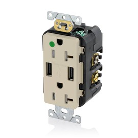 Leviton T5832-HGI 20-Amp Hospital Grade USB Charger/Tamper-Resistant Duplex Receptacle, Ivory