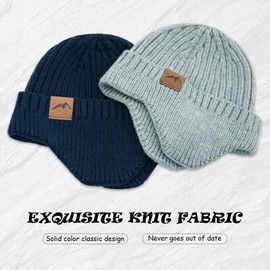 WATAME Infant Toddler Winter Hat with Earflap Thick Warm Baby Beanie Soft Knit Kids Beanies Boys Girls Hats Outdoor (CA/US, Alpha, Small, Navy+Gray)