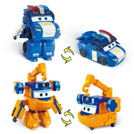 Super Wings Transformable Toys Playset, 5 in Marty and Lucie Airplane Transforming Figures Toys Set, 2 in 1 Mode Rescue Bots Toy for 3-5 Year Old Boys Girls, Plane Toy for Toddlers Kids Age 3 4 5 6