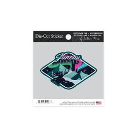 Die Cut Sticker Juneau, Alaska, Northern Lights and Moose, Vector, Contour Vinyl Sticker 1 to 3 inches (Waterproof Decal for Cars, Water Bottles, Laptops, Coolers), Small