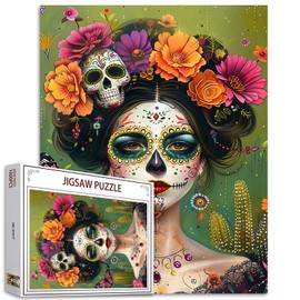 Tucocoo Day of The Dead Female Jigsaw Puzzles for Adults 1000 Pieces, Flowers Skull Girl Portrait Art Puzzle Colorful DIY Craft Puzzles for Home Decoration Gift, Family Puzzle Perfect for Game Nights