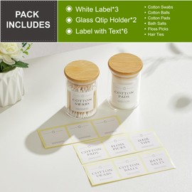 INIUNIK 2 Pack Glass Qtip Holder Dispenser, Apothecary Jars with Lids, Bamboo Bathroom Accessories, Vanity Bathroom Decor, Bathroom Organizers Jars Containers for Cotton Ball Swab Pad Floss Picks