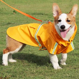 PETCUTE Dog Raincoat - Waterproof Coat with Hood, Collar & Harness Hole, Adjustable Jacket for Medium Large Dogs