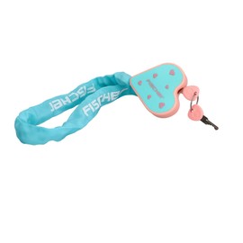 FISCHER PROTEC CK65 Children's Bicycle Lock Heart Chain Lock with 2 Keys, Colourful Design, High Security for Children's Bikes, Light Blue, Length: 65 cm