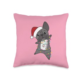 Funny Animals For Kawaii Christmas French Bulldog Christmas Santa Clauses Fairy Lights Throw Pillow, 16x16, Multicolor