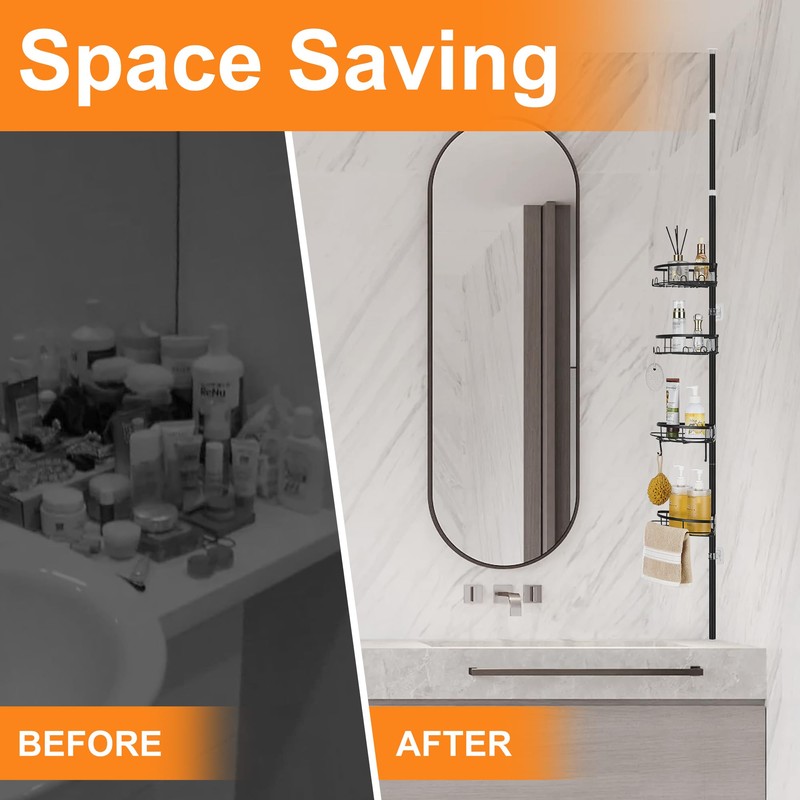 DUFU Corner Shower Caddy Tension Pole, Shower Tension Rod Organizer,