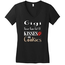 Grandma Appreciation Gift Gigi Never Runs Out Kisses Cookies Juniors Vneck XL Black
