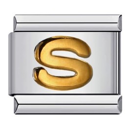 S Initial Letter Name Alphabet Gold Silver 9mm Italian Charm Compatible With Nomination Bracelet