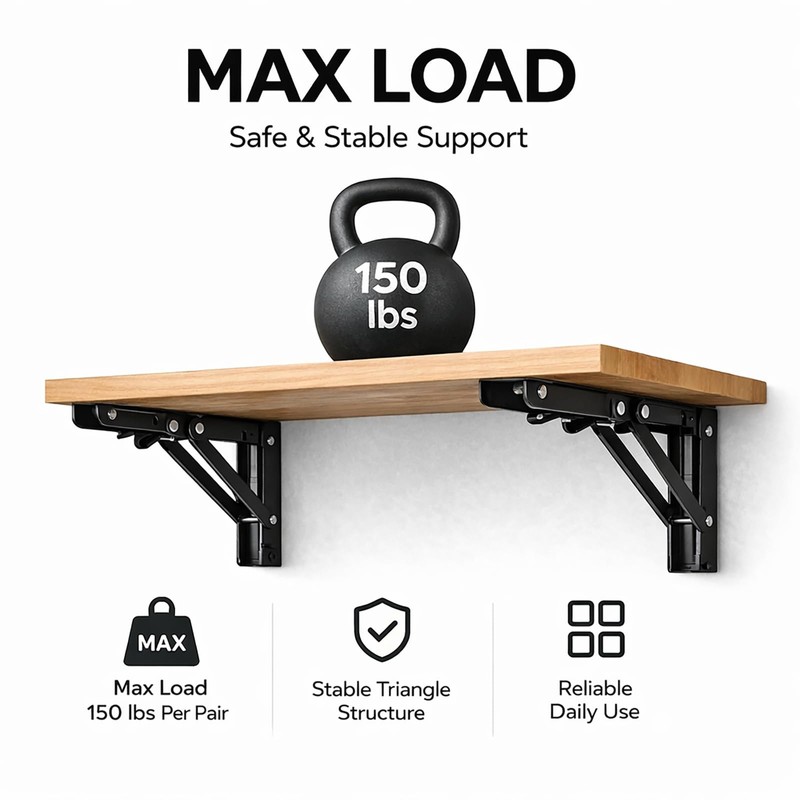10 Inch Folding Shelf Brackets, Heavy Duty Wall Mounted Collapsible