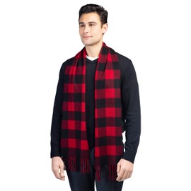Fishers Finery - Bufanda de invierno 100% pura de cachemira para hombre, ultra felpa de 2 capas, rojo búfalo tartán, Talla única