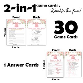 Baby Shower Feud & Name That Baby Song Theme Baby Shower Games Activity-Pink Clothes Game Cards for Girls-30 Blush Flowers Game Cards & 1 Answer Card-Baby Shower Party Supplies & Favors-B05
