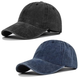 NEWKIBOU Gorra Vintage Deslavada,Gorra de Beisbol Unisexo,2 Piezas Gorras de Beisbol 100% Algodón Ajustable,para Correr y Actividades al Aire Libre (MX/US, Alfa, Talla única, Negro + Azul)